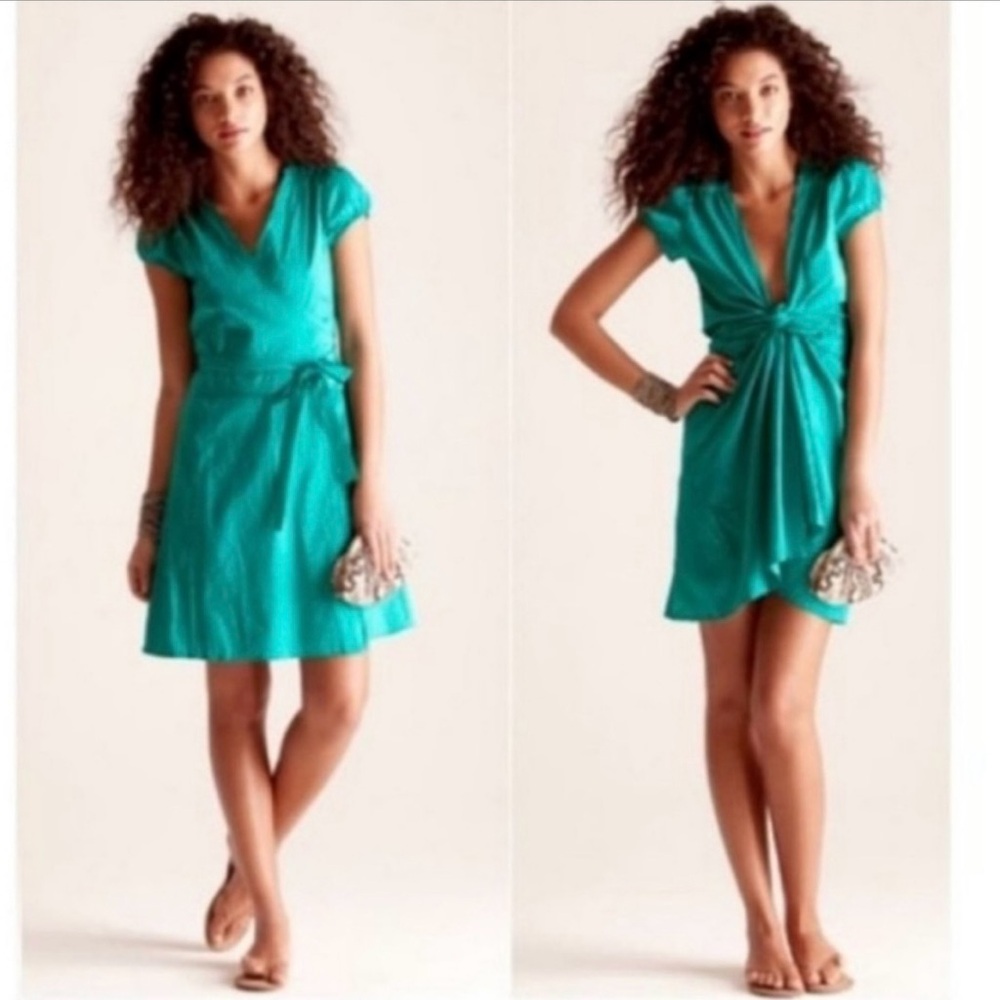 Calypso St Barth Womens Size 0 Wrap Dress Green 100% Silk Tie Front Or Back B